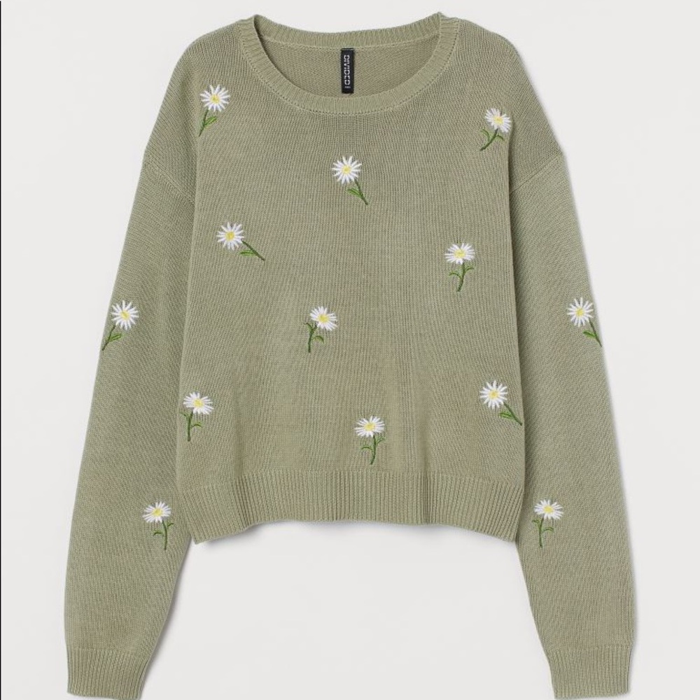 Green Floral Embroidered Sweater